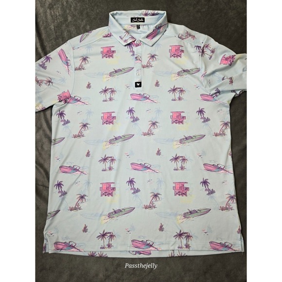 Bad Birdie Polo Shirt‎ Mens 2XL Boat Racing Beach All Over Print Troon North - Picture 1 of 14